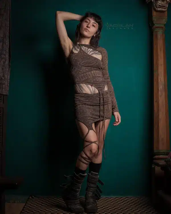 Woman Combo Atomita / Organic Bamboo Jersey Veg Dye Veg Print - Brown RETRO FUTURE - Image 2