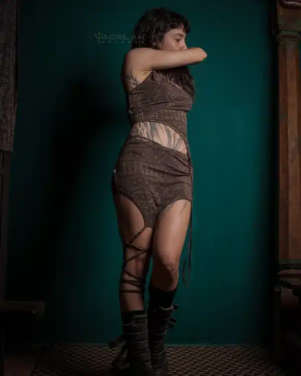 Woman Combo Atomita / Organic Bamboo Jersey Veg Dye Veg Print - Brown RETRO FUTURE - Image 8