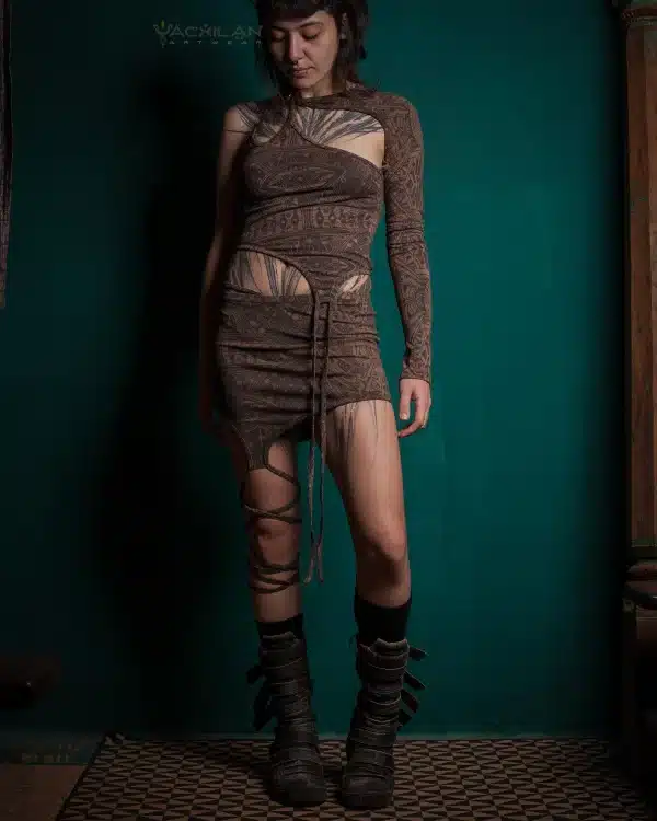 Woman Combo Atomita / Organic Bamboo Jersey Veg Dye Veg Print - Brown RETRO FUTURE - Image 6