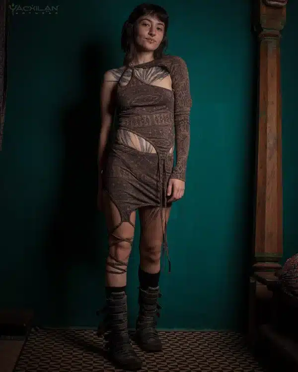 Woman Combo Atomita / Organic Bamboo Jersey Veg Dye Veg Print - Brown RETRO FUTURE - Image 3