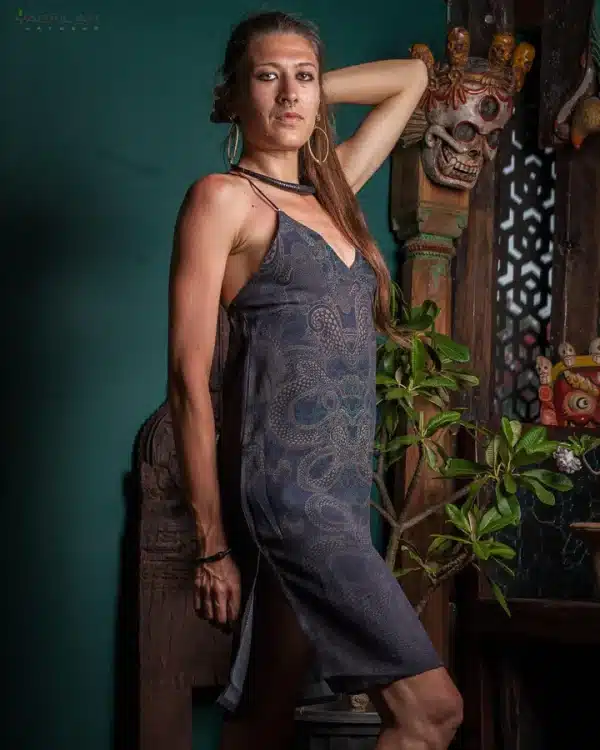 Midi Dress / Chinese Silk - DRAGONSKIN Stripes - Image 7