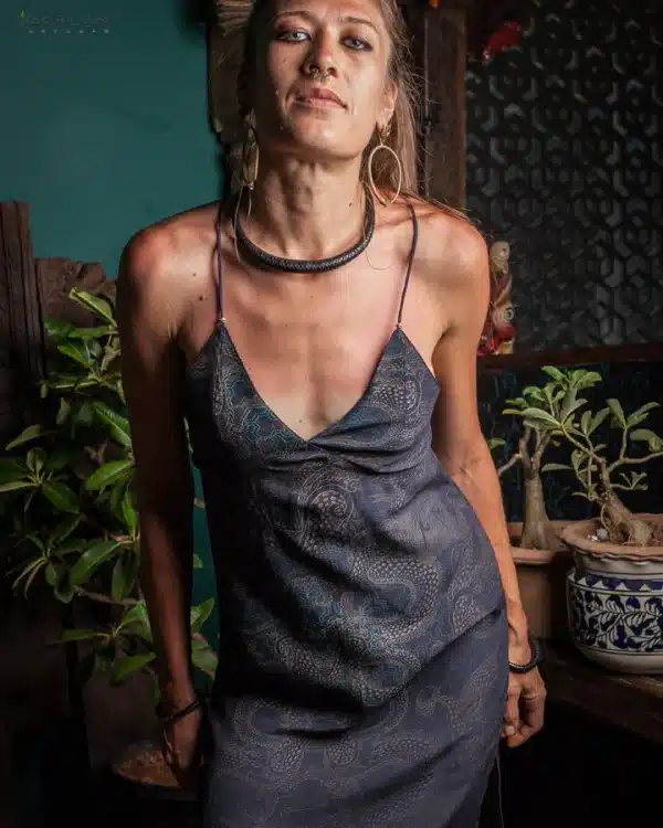 Midi Dress / Chinese Silk - DRAGONSKIN Stripes - Image 3