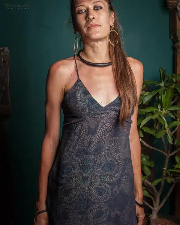 Midi Dress / Chinese Silk - DRAGONSKIN Stripes - Image 6