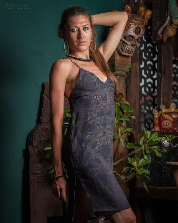 Midi Dress / Chinese Silk - DRAGONSKIN Stripes - Image 4