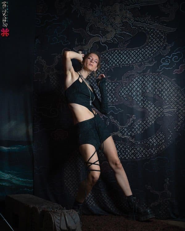 Woman Combo Atomita / Organic Bamboo Jersey Veg Dye Veg Print - Black RETRO FUTURE - Image 3