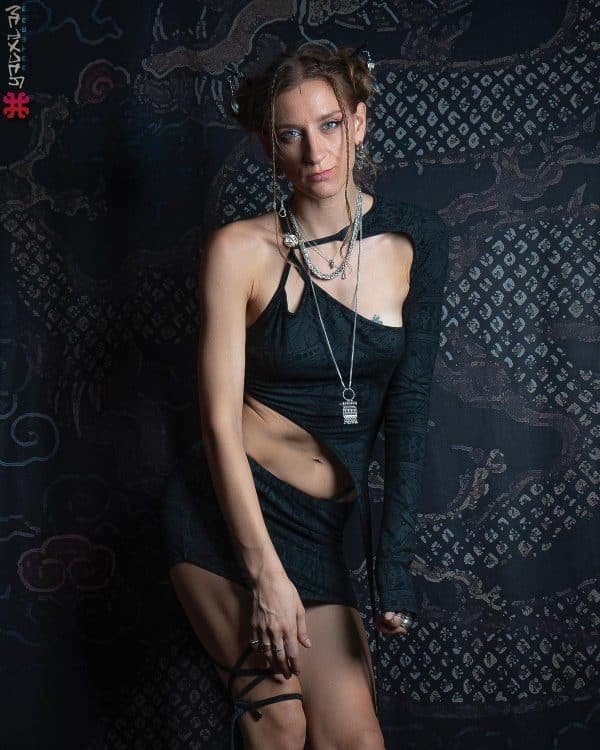 Woman Combo Atomita / Organic Bamboo Jersey Veg Dye Veg Print - Black RETRO FUTURE - Image 7