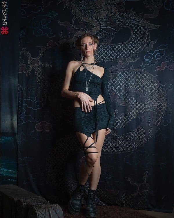 Woman Combo Atomita / Organic Bamboo Jersey Veg Dye Veg Print - Black RETRO FUTURE - Image 6
