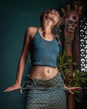 Woman Crop Ring Top / Organic Bamboo Jersey Veg Dye Veg Print - Greendigo POPPYFIELDS