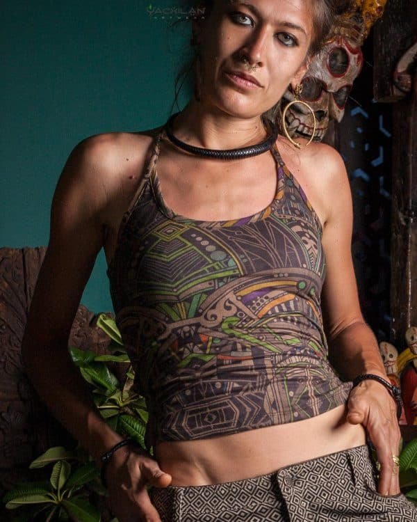 Woman Crop Ring Top / Organic Bamboo Jersey Veg Dye Veg Print - POPPYFIELDS