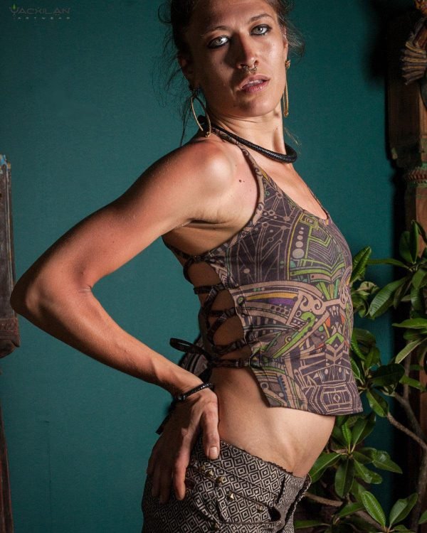 Woman Crop Ring Top / Organic Bamboo Jersey Veg Dye Veg Print - POPPYFIELDS - Image 2