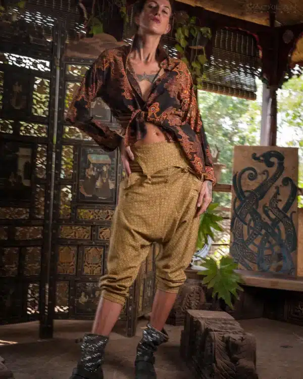 Long Sleeve Backsplit Shirt Woman / Chinese Silk - Yellow DEMETRIO - Image 2