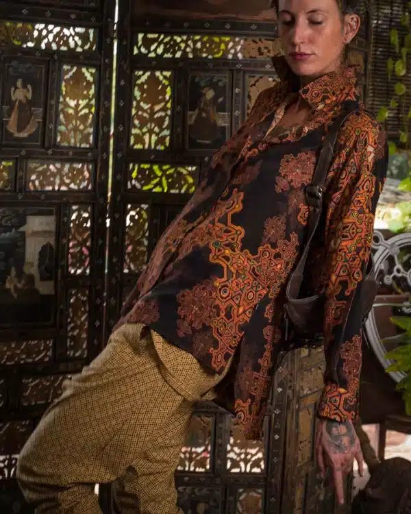 Long Sleeve Backsplit Shirt Woman / Chinese Silk - Yellow DEMETRIO - Image 5