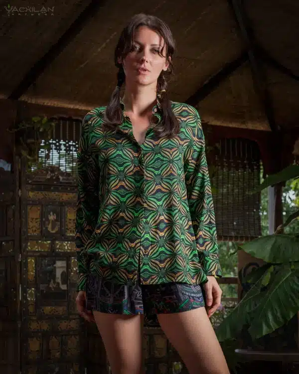 Long Sleeve Backsplit Shirt Woman / Viscose - VEGREEN - Image 3