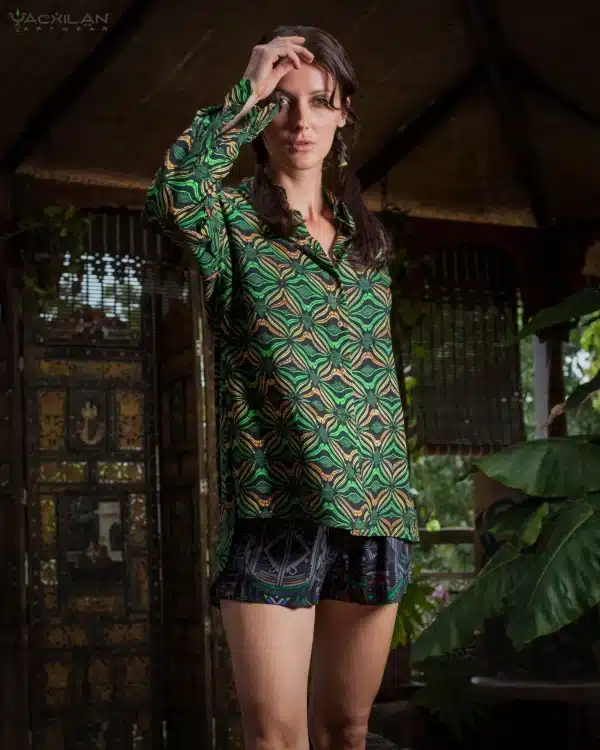 Long Sleeve Backsplit Shirt Woman / Viscose - VEGREEN - Image 2