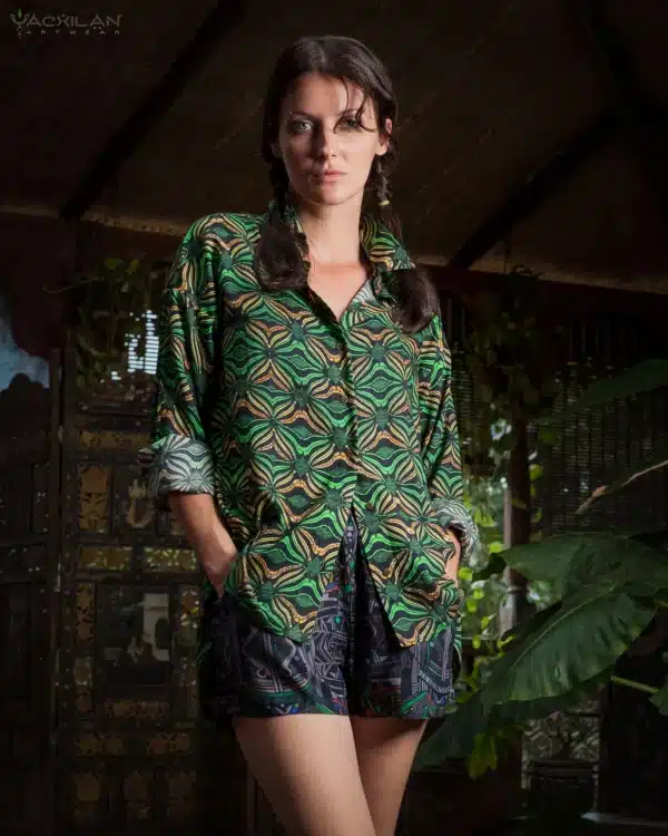 Long Sleeve Backsplit Shirt Woman / Viscose - VEGREEN - Image 5