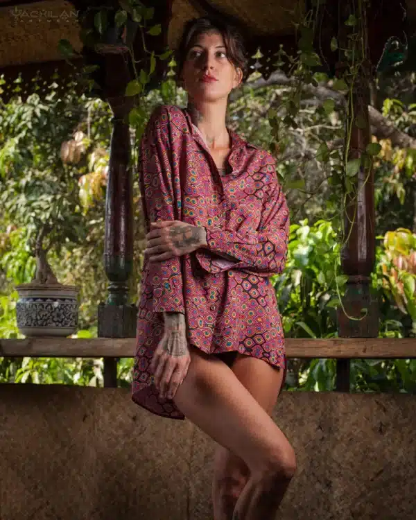 Shirt Woman Longsleeve Backsplit ChineseSIlk- EYEKANDY