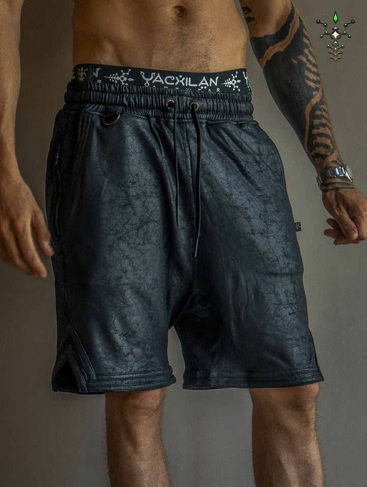 Bossking Shorts Black Mountains / Fake Leather - CRACKED PIRATE