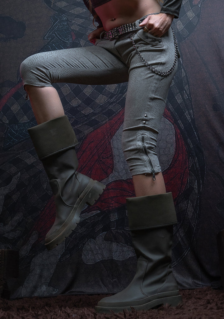 Capri Fitted Pants Piratesse / Stretchy Cotton Printed - Grey SNAKE